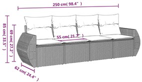 4 pcs conjunto de sofás para jardim c/ almofadões vime PE bege