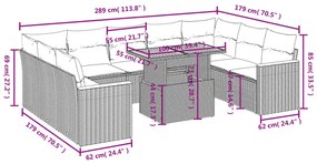 10 pcs conjunto sofás de jardim c/ almofadões vime PE preto