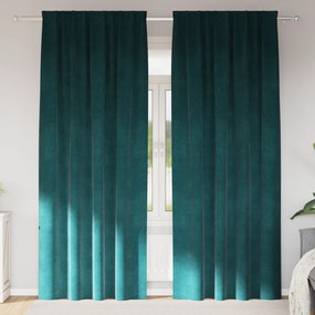 Cortinas Blackout vidaXL com fita superior 2 pcs Verde Escuro Veludo