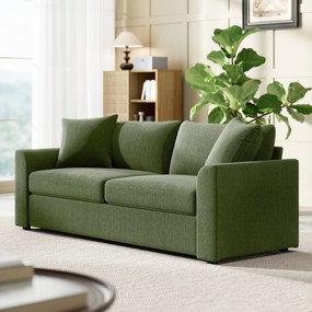 Sofá de 3 Lugares Sofá Sala de Estar 212x80x88 cm Estofado em Veludo Canelado com 2 Almofadas Desenho Moderno Verde