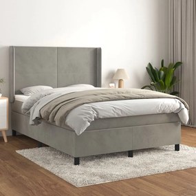 vidaXL Cama com molas/colchão 140x190 cm veludo cinzento-claro
