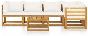 6 pcs conjunto lounge jardim c/ almofadões acácia maciça creme