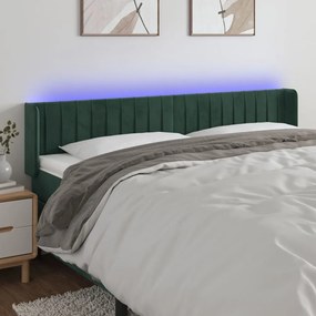 Cabeceira cama c/ luzes LED veludo 163x16x78/88 cm verde-escuro