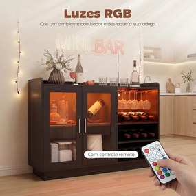 Móvel de Bar com Luzes LED RGB e Porta-Garrafas para 12 Garrafas Armário Buffet para Vinhos para Sala de Jantar Sala de Estar Preto