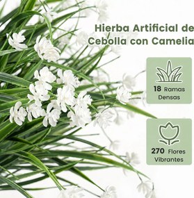 Conjunto de 2 Topiários de Erva-Cebola com Camélias (VASOS NÃO INCLUIDOS), 45 x 70 cm, Resistentes à Luz Solar, Verde