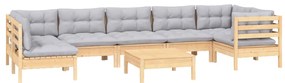 8 pcs conjunto lounge de jardim c/ almofadões cinza pinho