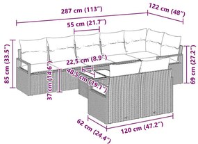 Conjunto de Sofá de Jardim vidaXL 9 Peças com Almofadas Bege Polyratta