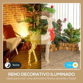 Reno Luminoso de Natal Decoração de Natal com 137 LEDs Branco Quente Iluminação Natalícia 66x25x135 cm Dourado