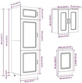 8 peças armário de cozinha conjunto Kalmar cinzento cimento