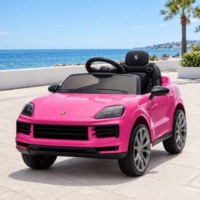 Carro elétrico para crianças Porsche Cayenne 12V com tração traseira – Licença oficial, bateria de lítio, comando remoto 2,4 GHz, leitor MP3, luzes LE