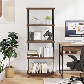 Estante multifunções de 5 níveis com estrutura metálica para arrumação doméstica 60 x 147 cm Nogueira
