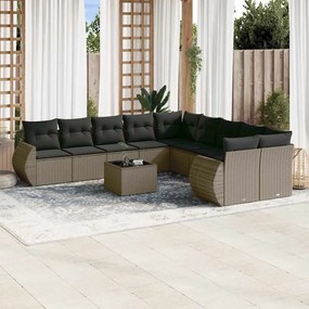 11 pcs conjunto sofás de jardim c/ almofadões vime PE cinzento