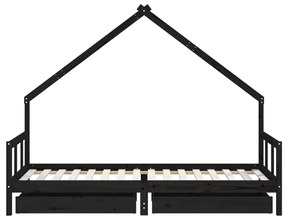 Estrutura cama infantil c/ gavetas 90x200 cm pinho maciço preto