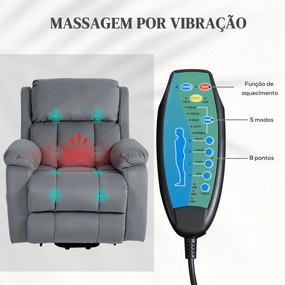 Poltrona Relax Levanta Pessoas Elétrica Poltrona Elevatória com Massagem Poltrona Reclinável com Aquecimento Cinza