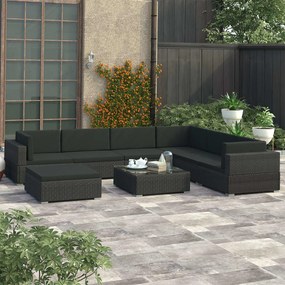 vidaXL 8 pcs conjunto lounge de jardim c/ almofadões vime PE preto