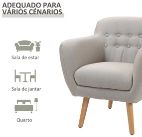 Poltrona individual Moderna com Pernas de Madeira Acolchoada Estilo Nórdico 71x62x78 cm Bege