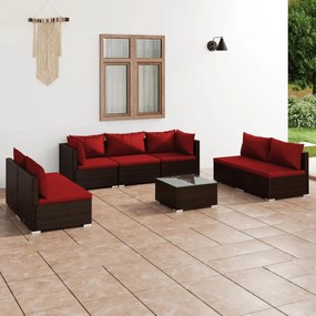 vidaXL 8 pcs conjunto lounge jardim c/ almofadões vime PE castanho