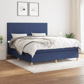 vidaXL Cama com molas/colchão 160x200 cm tecido azul