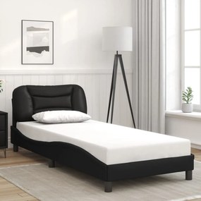 Estrutura de cama c/ luzes LED 90x190 cm couro artificial preto
