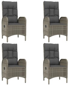 5 pcs conjunto jantar jardim c/ almofadões vime PE preto/cinza