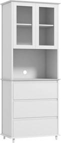 HOMCOM Buffet de cozinha móvel de armazenamento armário com 2 portas 3 gavetas e nicho central dim. 68C x 38L x 172A cm MDF branco | Aosom Portugal