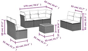 8 pcs conjunto sofás de jardim com almofadões vime PE preto