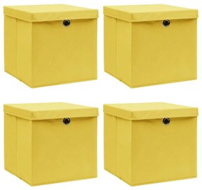 vidaXL Caixas de arrumação com tampas 4pcs 32x32x32 cm tecido amarelo