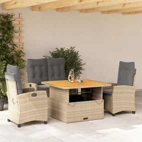 vidaXL 4 pcs conjunto de jantar p/ jardim c/ almofadões vime PE bege
