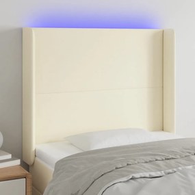 Cabeceira de cama c/ LED 93x16x118/128cm couro artificial crème