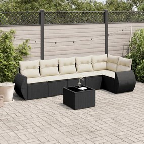 7 pcs conjunto de sofás p/ jardim c/ almofadões vime PE preto