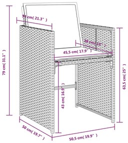 15 pcs conjunto de jantar p/ jardim com almofadões vime PE bege