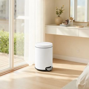 Cesto de lixo para casa de banho, cesto de lixo de 6 L para casa de banho, com tampa com fecho suave Branco