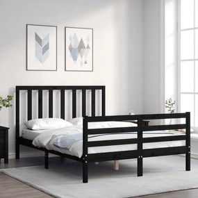 Estrutura de cama de casal c/ cabeceira madeira maciça preto