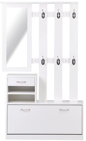 HOMCOM Móvel Cabide de Entrada de 3 Peças Armário de Entrada com Cabide Espelho Sapateira e Gaveta 90x10x102 cm Branco