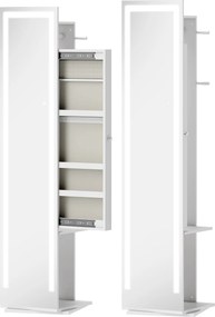 HOMCOM Espelho para Jóias com Luzes LED Espelho de Corpo Inteiro Rotativo 360° Prateleiras Abertas Barras para Pendurar Branco | Aosom Portugal