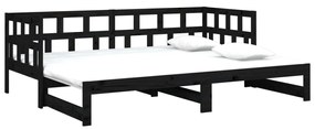 Estrutura sofá-cama de puxar 2x(90x200) cm pinho maciço preto