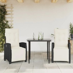 vidaXL 3 pcs conjunto de jantar p/ jardim c/ almofadões vime PE preto