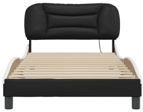 Estrutura cama c/ luzes LED 100x200cm couro artif. preto/branco