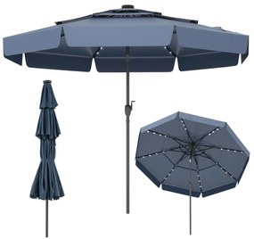 Guarda-sol solar de 300 cm com 32 luzes LED, parte superior ventilada com 3 níveis e ajuste de inclinação Azul marinho