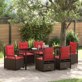 Conjunto de Jantar de Jardim de 7 Peças Rattan Poliéster Castanho