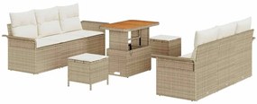 Conjunto de Sofá de Jardim com 9 peças e almofadas bege em rattan sint