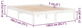 Estrutura de cama casal 135x190 cm madeira maciça branco