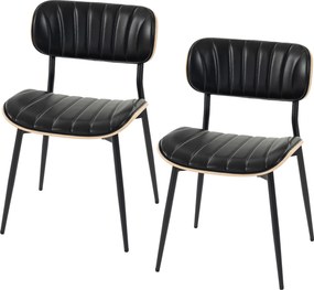 Conjunto de 2 cadeiras de sala de jantar, cadeiras de cozinha sem braços, encosto curvo e assento estofado em PU, preto