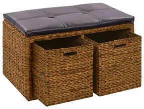 vidaXL Banco com 2 cestos erva marinha 71x40x42 cm castanho