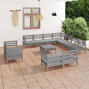 vidaXL 12 pcs conjunto lounge de jardim pinho maciço cinzento