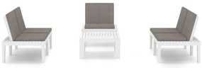 4 pcs conjunto lounge de jardim com almofadões plástico branco