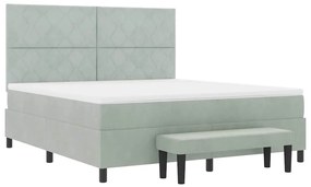 Cama Box com Colchão e Banco Cinza Claro 180x200 cm Veludo