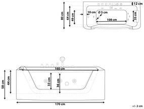 Banheira de hidromassagem de canto versão à direita em acrílico branco 170 x 80 cm PUQUIO Beliani