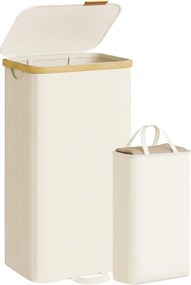 Cesto da roupa suja 42 x 32 x 75 cm com tampa e saco removível, 100 L, creme