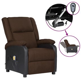 vidaXL Poltrona massagens elétrica couro art./tecido castanho-escuro